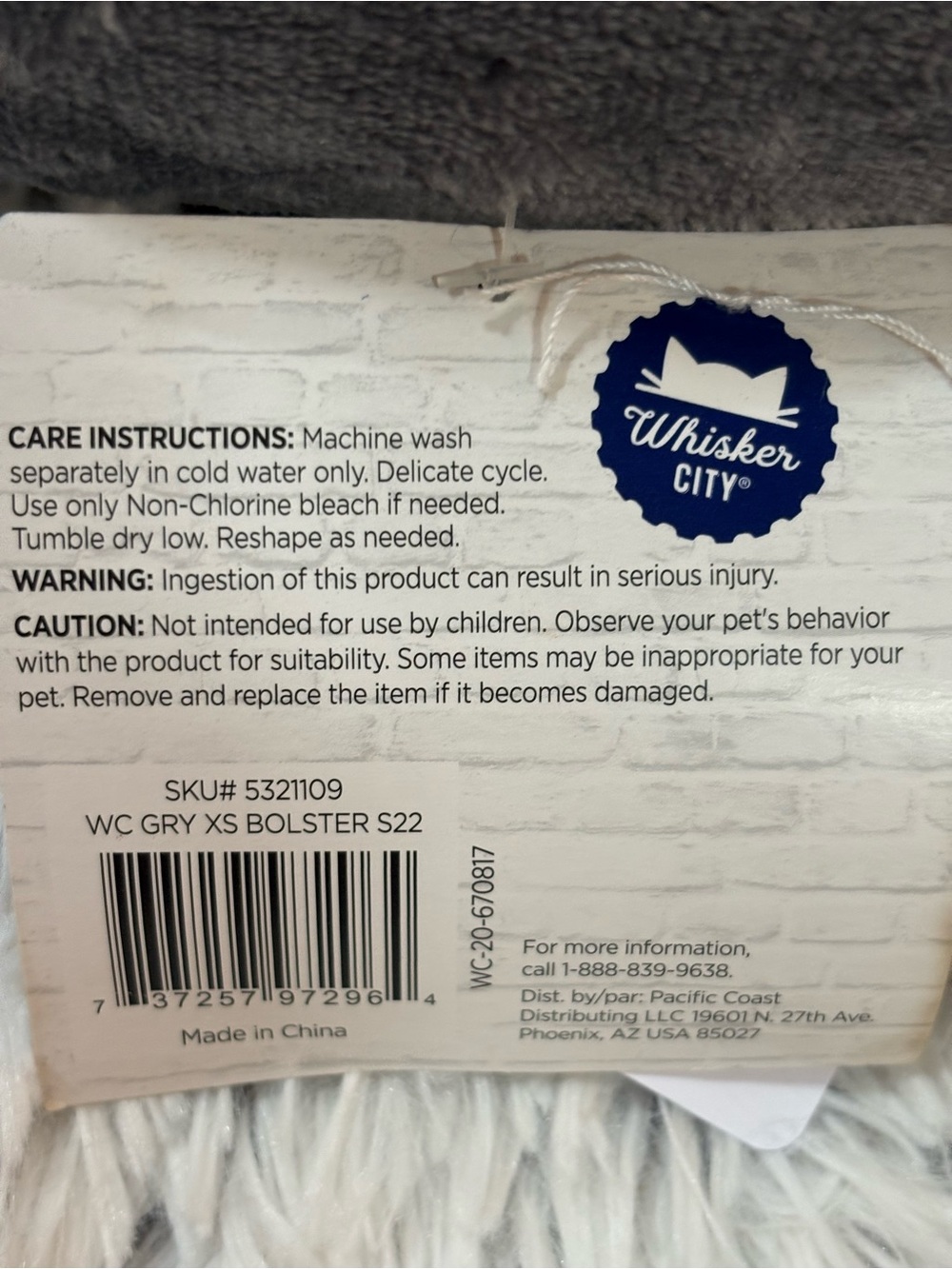 Whisker City Gray Bolster Pet Bed XS Plush Washable Cat Dog Bed 20x17 - Picture 4 of 8